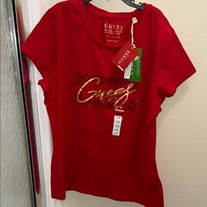 Guess Red Tee with Gold Accents